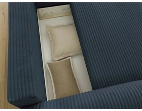 Sötétkék kordbársony kinyitható sarokkanapé (jobb oldali) Lucien – Bobochic Paris