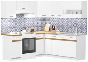 JUNO WHITE 200x200 cm L alakú konyhablokk fehér / arany craft tölgy (jobbos)