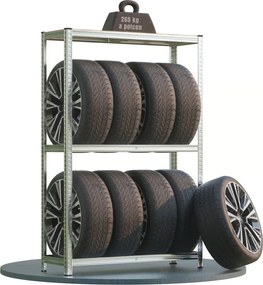 TYRE abroncstároló polc, 120x40x180cm, max 795kg, ezüst/világosbarna Jurhan