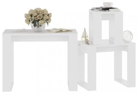 3 db fehér, rétegelt fa egymásba rakható asztal