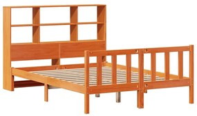 barna tömör fenyőfa könyvespolcos ágy matrac nélkül 120 x 190cm