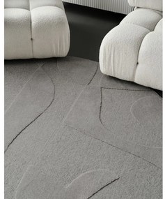 Szürke gyapjú kerek szőnyeg ø 200 cm Morphic Botanica – Agnella