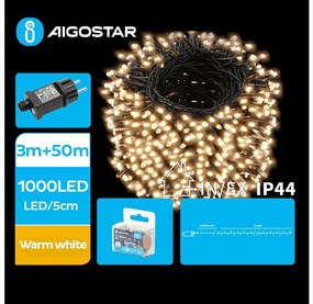 Aigostar B.V. Aigostar - LED Karácsonyi kültéri lánc 1000xLED/8 funkció 53m IP44 meleg fehér AI1395