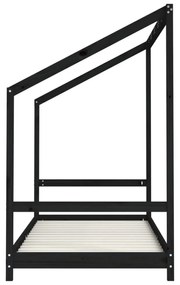 fekete tömör fenyőfa gyerekágykeret 2 x (90 x 190) cm