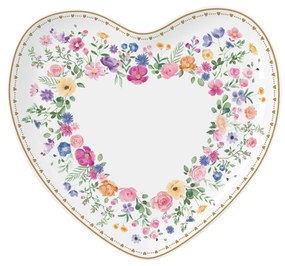 Virág mintás porcelán szív alakú kínáló tálca 20x19 cm díszdobozban Easy Life Mon Amour