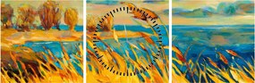 Kép - naplemente a tó felett, akril festmény (órával) (90x30 cm)