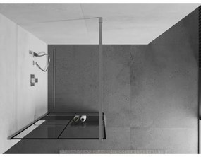 Mexen Kioto +, zuhanyparaván polccal és törölközőtartóval 90 x 200 cm, 8mm átlátszó üvegmintás fekete keret, króm profil, 800-090-121-01-77