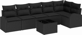 vidaXL Kerti Kanapé Szett párnával tárolóval 7 pcs Fekete polirattan