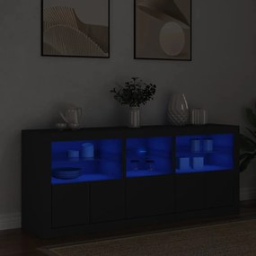 fekete tálalószekrény LED-világítással 162 x 37 x 67 cm