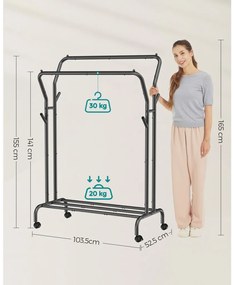 Gurulós ruhaállvány, fekete 153x54x103cm
