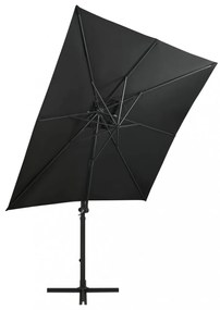 fekete konzolos napernyő rúddal és LED-fényekkel 250 cm