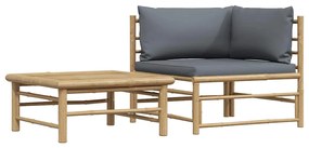 vidaXL 2 részes bambusz kerti bútorszett sötétszürke párnákkal