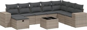 vidaXL 9 részes szürke polyrattan kerti ülőgarnitúra párnákkal