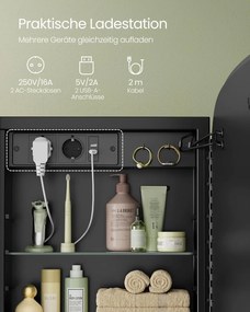 Tükörszekrény világítással, Fali szekrény,  AC csatlakozóval és 2 USB porttal, fekete Outlet