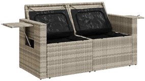 2 személyes világosszürke polyrattan kerti kanapé párnával