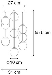 Modern mennyezeti lámpa arany 9-es füstüveggel - Athén
