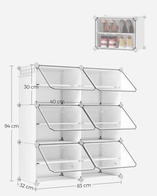 Cipőtároló doboz 6 rekeszes tárolódoboz, fehér 82x32x92cm