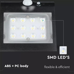 LED Napelemes érzékelős fali lámpa LED/1.5W/3,7V IP65 fekete