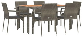 7 részes szürke polyrattan kerti étkezőgarnitúra párnával