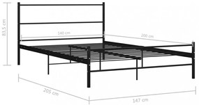 fekete fém ágykeret fejtámlával matrac nélkül 140x200 cm