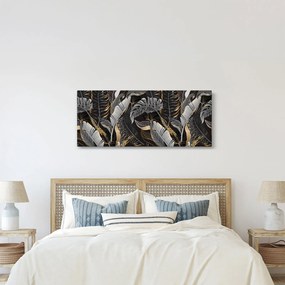 Kép - Trópusi levelek fekete és arany színben (120x50 cm)