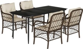 vidaXL 5 részes barna polyrattan kerti étkezőgarnitúra párnákkal