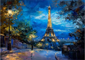 Üveg kép - Olajfestmény az Eiffel-toronyról (70x50 cm)