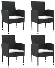 5 részes fekete polyrattan és acél kerti étkezőgarnitúra