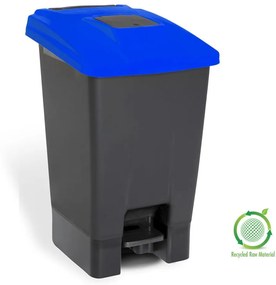 Szelektív hulladékgyűjtő konténer, műanyag, pedálos, antracit/kék, 100L