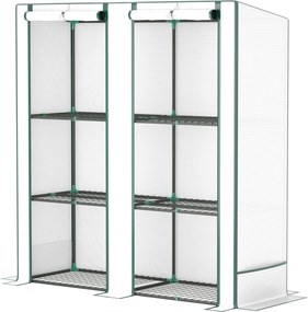 Outsunny Üvegház Magastetős Kétszárnyú Ajtóval, Polcokkal, Télen Tartós Műanyag Üvegház Acélból, Üvegház Erkélyre, Kertbe, Paradicsomház 144 x 48 x 15