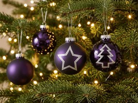 12 db-os karácsonyi dísz szett PURPLE JOY üveg 7,5 cm, lila