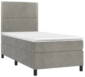 világosszürke bársony rugós és LED-es ágy matraccal 80 x 200 cm