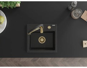 Mexen Milo, 1 kamrás gránit mosogató 435x410x171 mm és Aster mosogató csaptelep, fekete-ezüst metál, 6505-73-73450-57-G