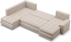 Tokio U sarokkanapé, 3 ágyneműtartóval, bársony, baloldali, bézs