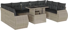 vidaXL 10 részes világosszürke polyrattan kerti ülőgarnitúra párnákkal