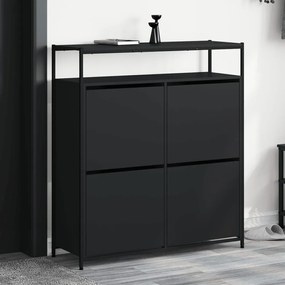 fekete cipőszekrény 4 kihajtható fiókkal 100 x 34 x 112 cm