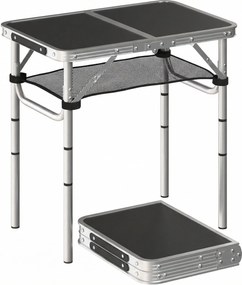 Outsunny összecsukható alumínium kempingasztal, téglalap alakú, 60 x 40 x 60 cm, hordozófogantyú, 4 állítható magasság, hálós tároló — fekete | Aosom