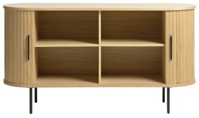 Natúr színű alacsony komód tolóajtóval, tölgyfa dekorral 140x76 cm Nola – Unique Furniture