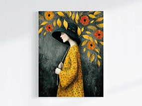 Vászonkép Canvas Grafika Portré Nő Ősz Virágok Levelek 60x80