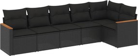 vidaXL 6 részes fekete polyrattan kerti ülőgarnitúra párnákkal