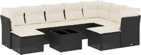 vidaXL 10 részes fekete polyrattan kerti ülőgarnitúra párnákkal