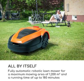 Blumfeldt Garden Hero, robotfűnyíró, 5,2 Ah, akkumulátoros működés, 1200 m²-ig, narancsszínű