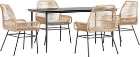 vidaXL 5 észes barna polyrattan üveg kerti étkezőgarnitúra párnával