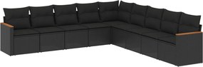 vidaXL 9 részes fekete polyrattan kerti ülőgarnitúra párnákkal