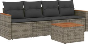 vidaXL 5 részes szürke polyrattan kerti ülőgarnitúra párnákkal