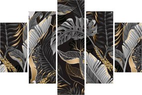 Kép - Trópusi levelek fekete és arany színben (150x105 cm)