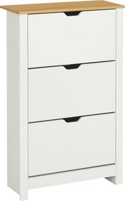 HOMCOM Modern Cipőtartó Előszoba Cipőszekrény 18 Pár Cipőhöz Dönthető Fiókokkal és Állítható Polcokkal Szűk Cipőtartó Előszobába 72x26x112 cm Fehér |