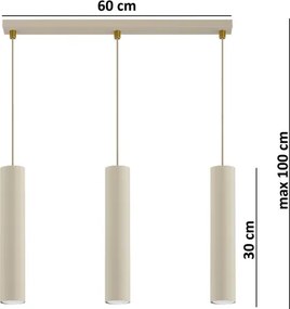 Brilagi - Kábelre függesztett csillár TUBE 3xGU10/15W/230V bézs/arany