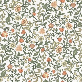 Fehér Tapéta Növényi Motívummal Zöld Levelek Virágok Tapéta