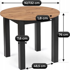 Stół HARRY Rozkładany 92-132 cm Dąb Craft/Czarny